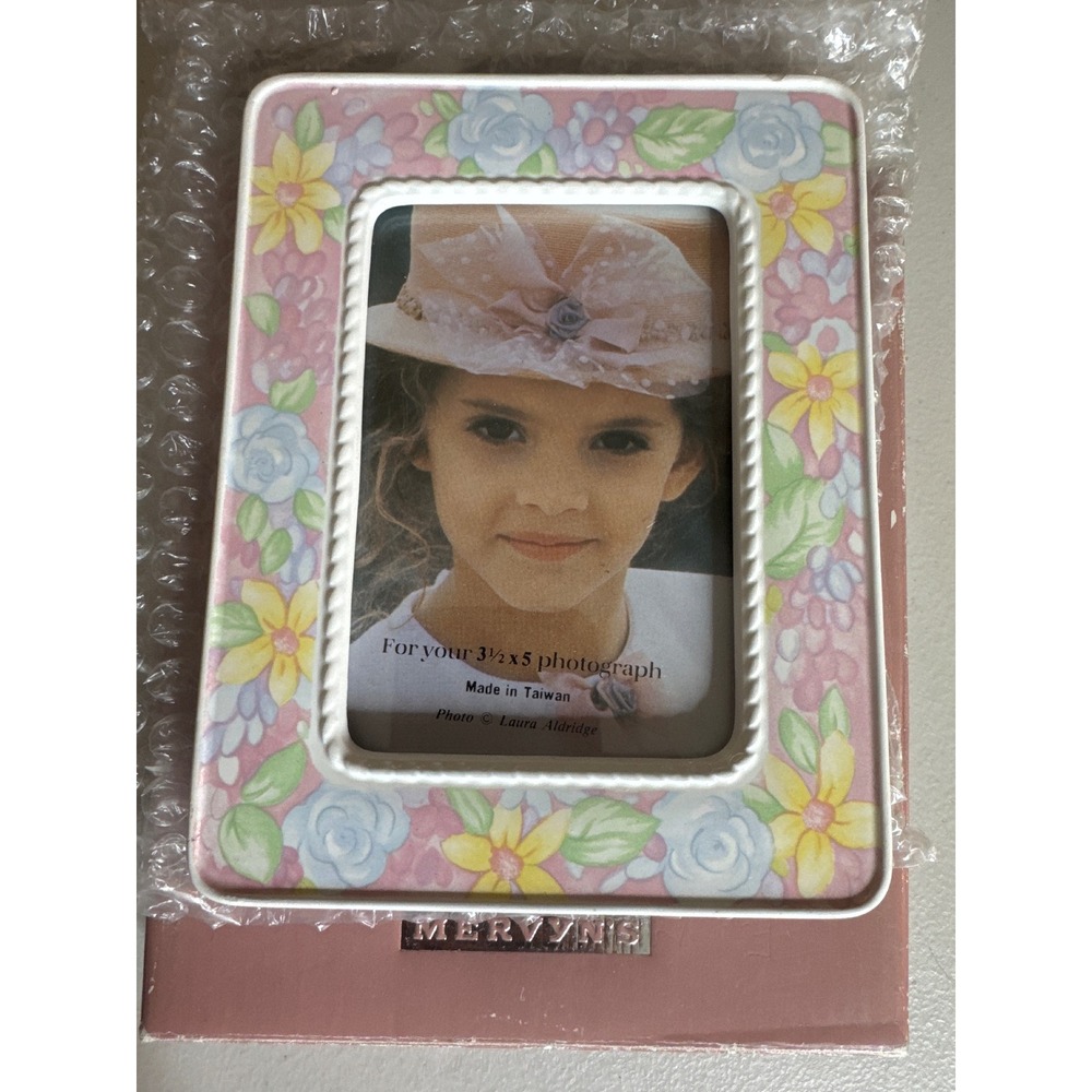Vintage Mervyn's Watercolor Floral Ceramic Picture Frame 3.5x5 Pastel Pink Blue